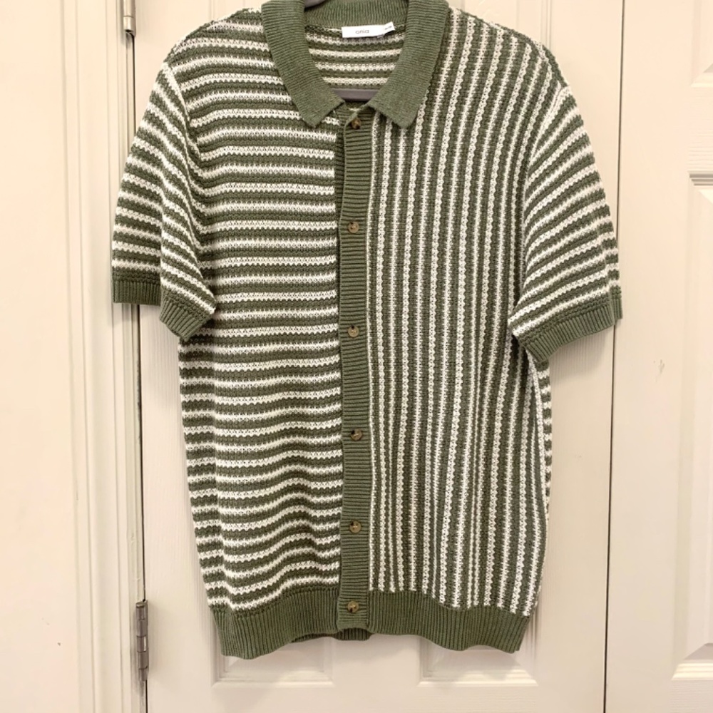 Onia button up short sleeve knitted lightweight sweater Sage/white